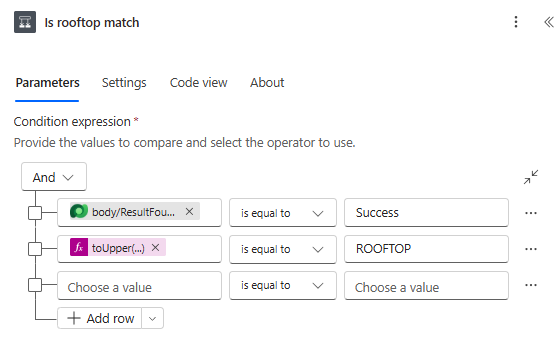 Condition that checks for a ROOFTOP match