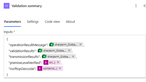 Compose action that summarizes the Melissa Global result