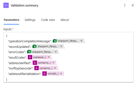 Compose action that summarizes the Personator result