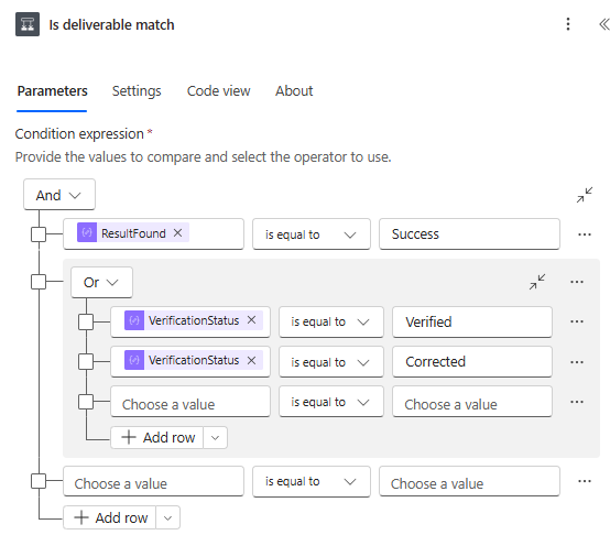 Condition that checks for a Verified or Corrected result
