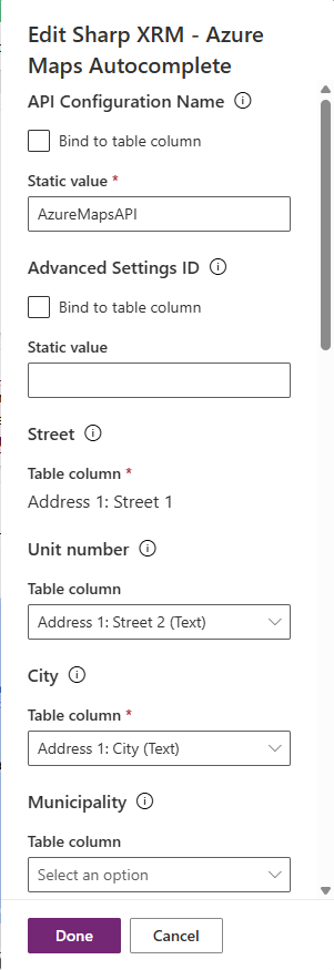 Azure Maps Autocomplete properties