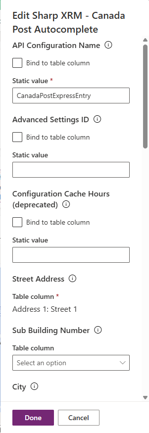 Canada Post Autocomplete properties