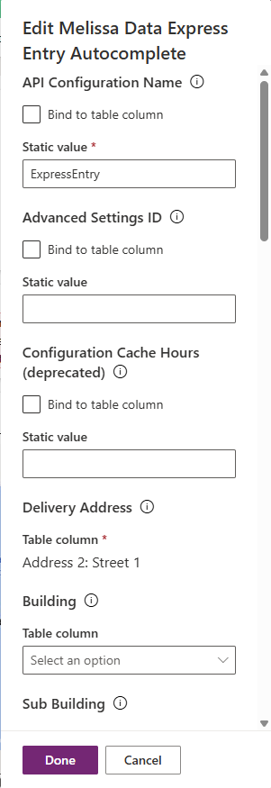Melissa Express Entry Autocomplete properties