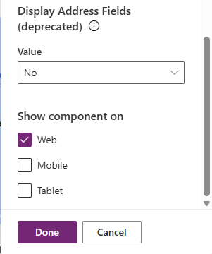 Show component on options and Done button