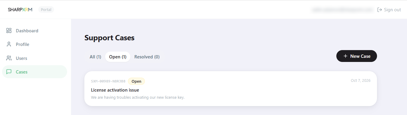 Support Cases page